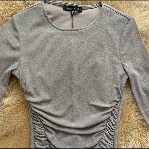 NWOT Dynamite Grey Shirred Mesh Dress - Picture 7 of 8